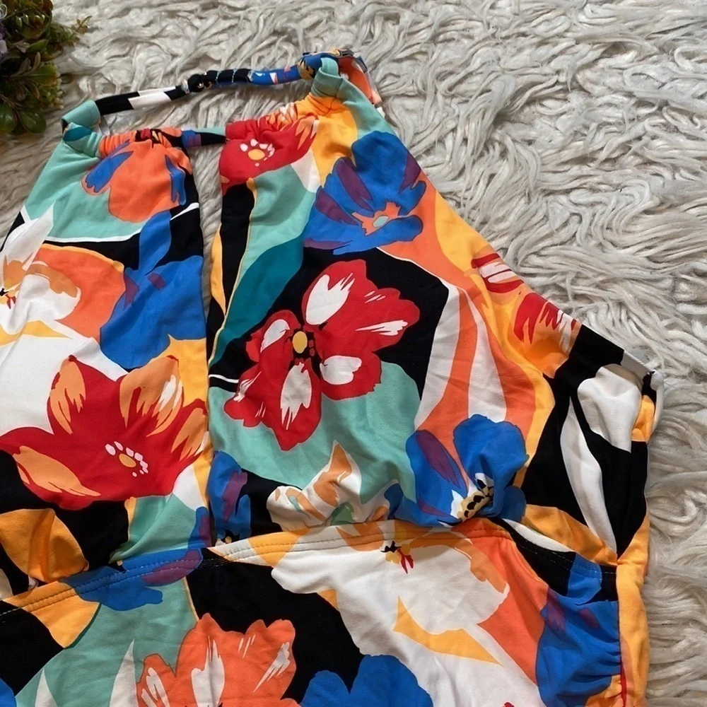 NWT Anne Cole High Neck Keyhole Floral One Piece Swimsuit sz 14